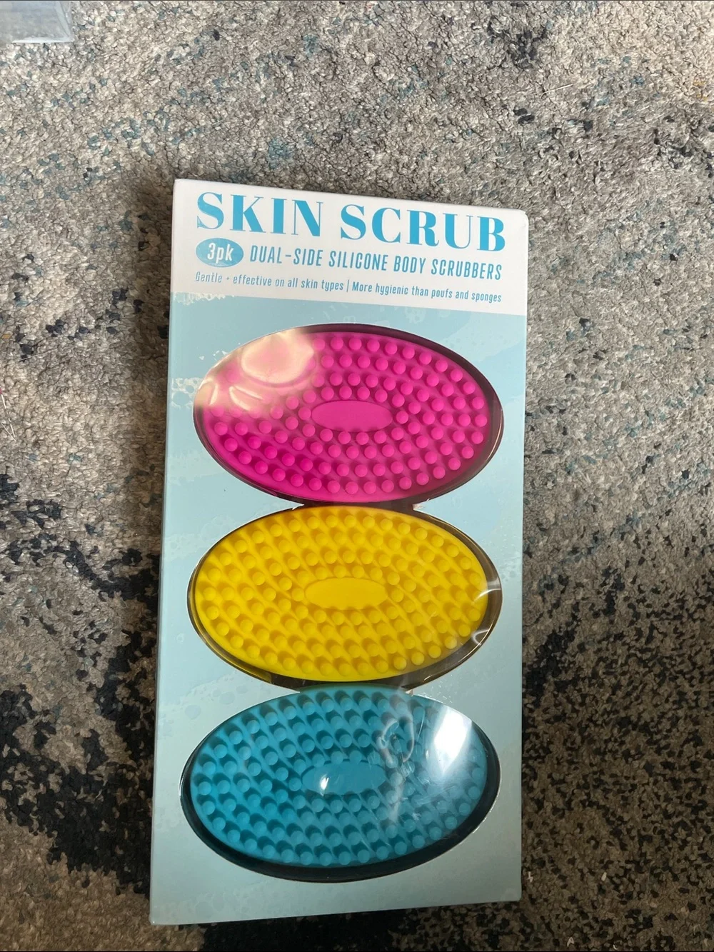 Skin Scrub Dual-Side Silicone Body Scrubbers - Pink, Yellow, Blue (3 Pack)